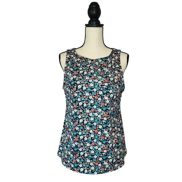 Lands' End Other - Lands End Swim Top Tankini 6 Black Blue Coral Ditsy Floral Padded Scoop Neck 14P
